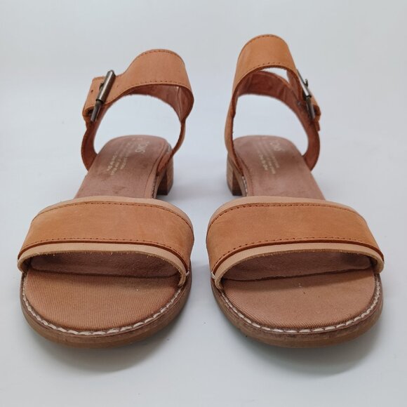 Toms Shoes Open Toe Sandal Heels Brown Sling Back Low Block Heel Womens 7 - Picture 4 of 14